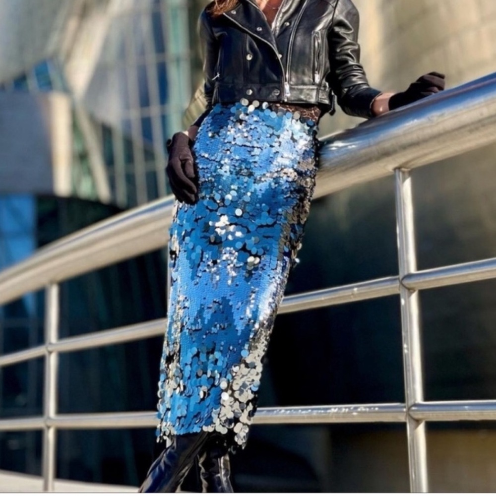 Zara sequin silver midi skirt
